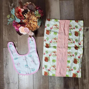 Ideal Baby Girl Pink and Green Bib and Burp Cloth Bundle 2 Pieces NWOT
